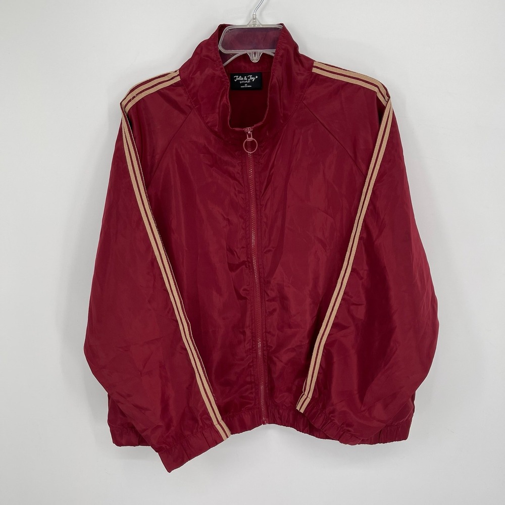 Jolie & Joy Women's Maroon Striped Full Zip Windbreaker Track Jacket Size 2X